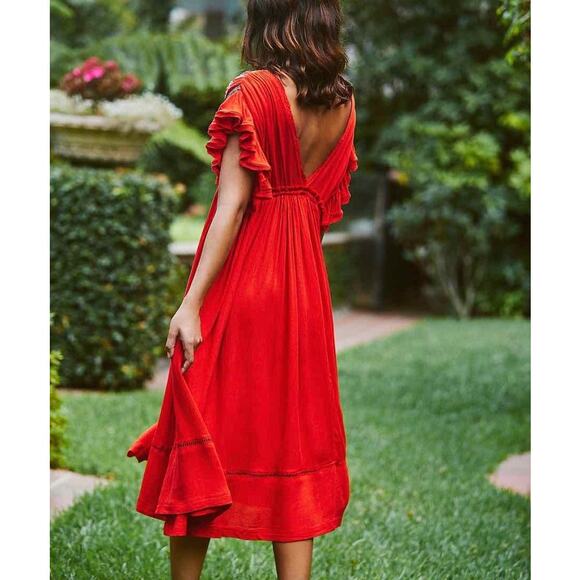 FREE PEOPLE Bali Will Wait For You Boho Embroidered Maxi Dress Red Medium M - Picture 3 of 16
